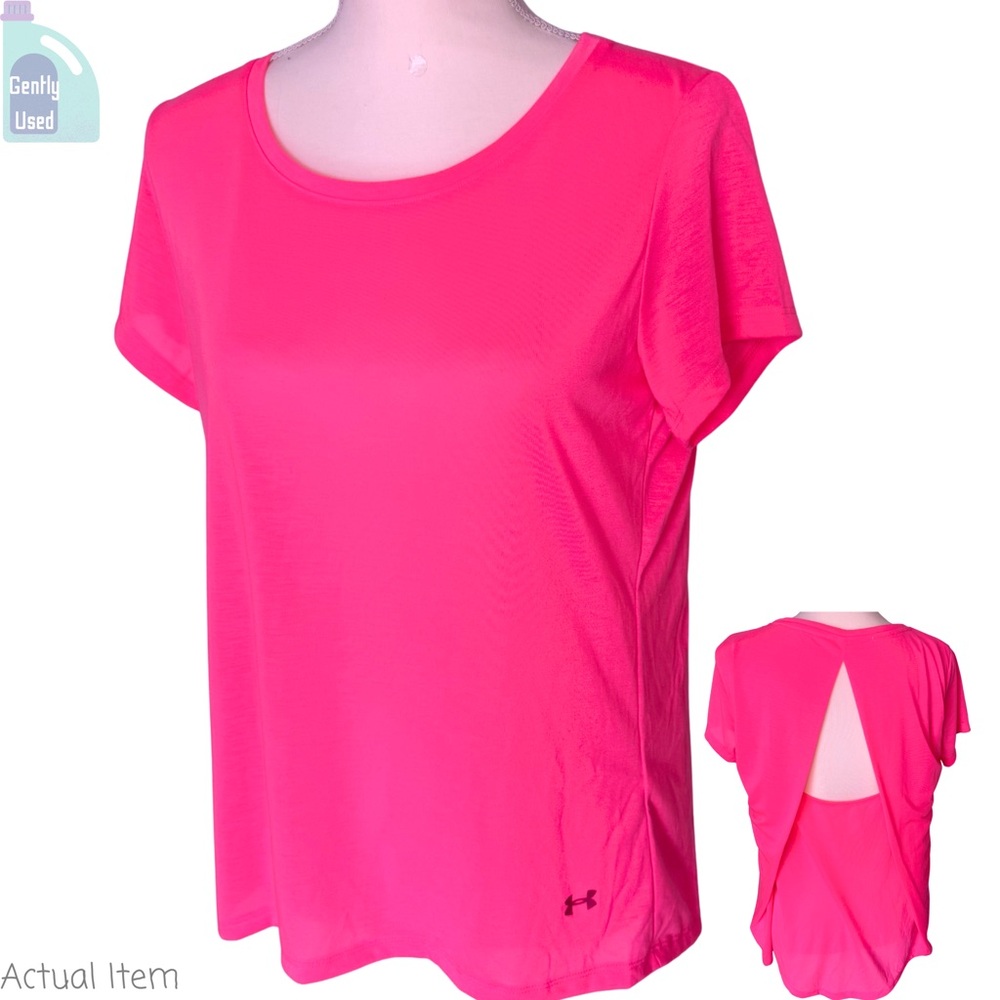 Under Armour Neon Pink Workout Top Split Open Back - SMALL